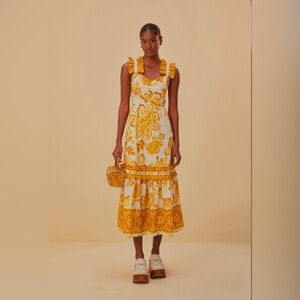 Farm Rio Off-White Aura Floral Midi Dress